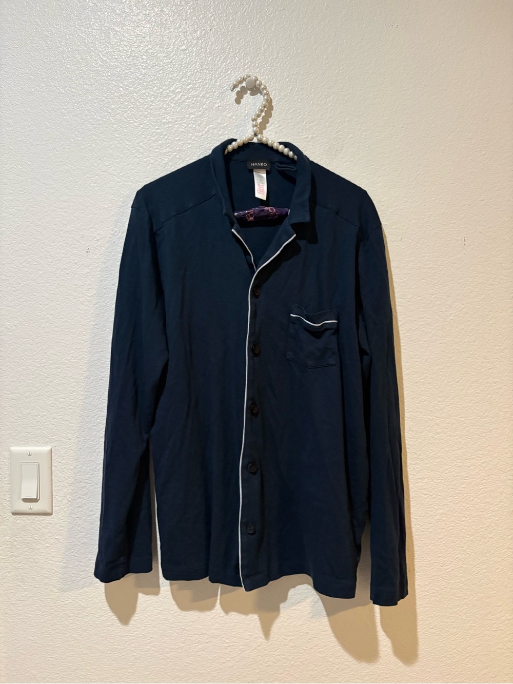 Hanro Navy light Lightweight Button-Up Shirt Pajama